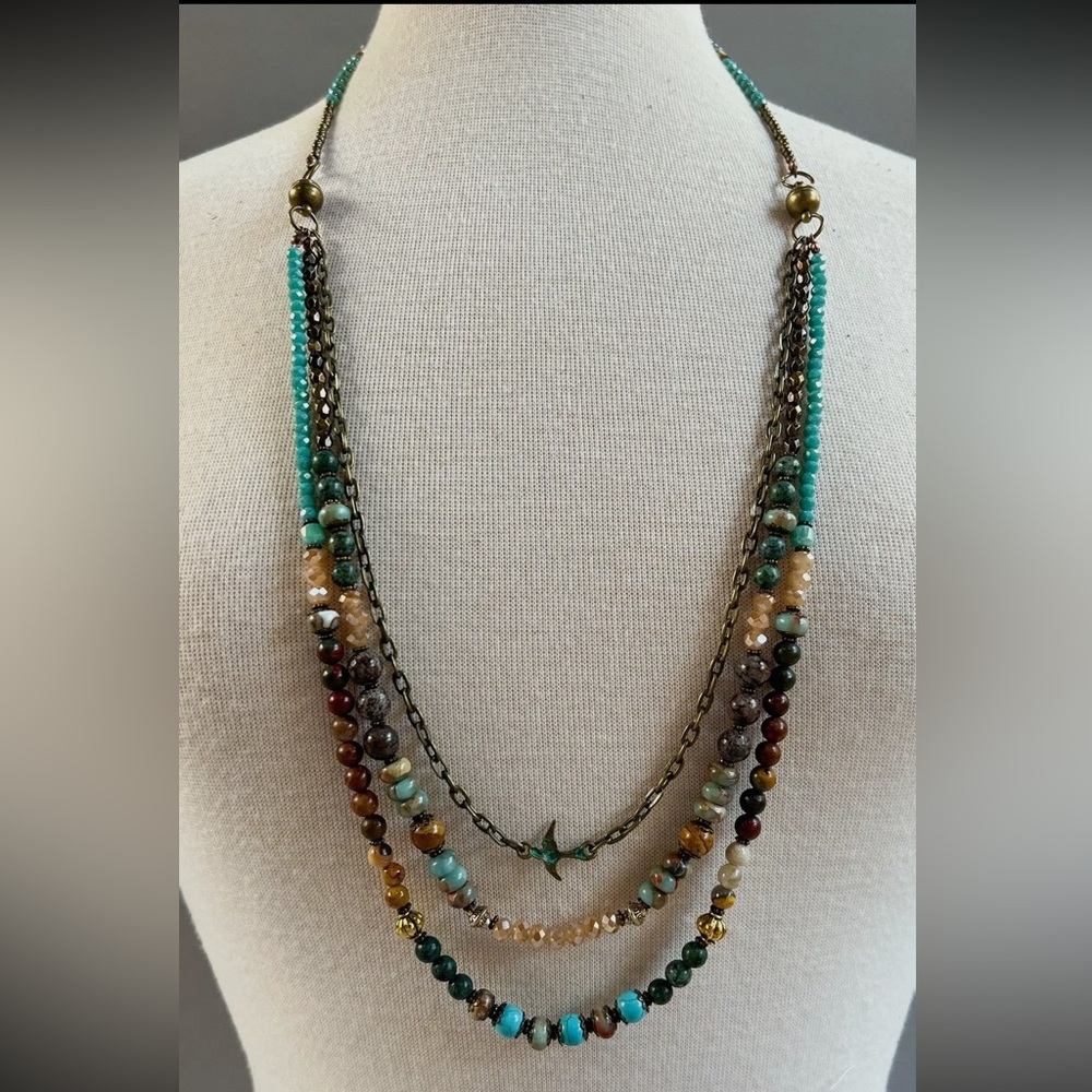 Genuine Semiprecious Stone Layered Tori Necklace